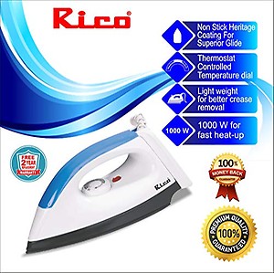 Rico AI04 Light Weight Electric Dry Iron Press for Clothes 750W | Anti-bacterial Coating Technology with Non Stick Soleplate | 2 Year Replacement Warranty price in India.