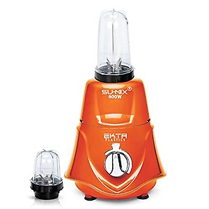 Su-mix 600-watts Rocket Mixer Grinder with 2 Bullets Jars (350ML Jar and 530ML Jar) EPA271, Orange price in India.