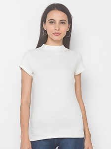 Globus White Cotton Solid T-Shirt