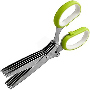 Vegetable Chopper Paper Shredder Cutting Scissor Kitchen herb 5 Blade Vegetable Scissor with Cleaning Brush price in India.