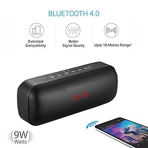 Portronics Sublime III POR 622 Portable Bluetooth Stereo Speaker with Alarm Clock,Aux, FM, SD Card, In-built Mic & USB- 9W (Black) price in India.