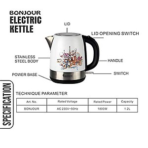 Warmex Since 1969 | 1.2 Ltr Electric Kettle For Hot Water | Bonjour 2000 W Stainless Steel Kettle | On-Off Switch With Indicator | Detachable 360 Degree Connector | Boiler for Water | 1 Years Warranty price in India.