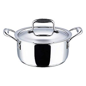 Vinod Platinum Triply Stainless Steel Saucepot with Lid - 1.8 Litre, 18 cm | 2.5mm Thick | SAS Bottom | Biryani Pot | Induction and Gas Base | 5 Year Warranty - Silver price in India.