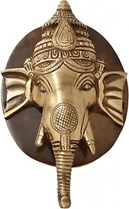 Two Moustaches Ganesha Designer Brass Door Knocker with Plate Base price in India.