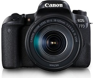Canon EOS 77D DSLR Camera Body with Single Lens: EF-S18-135 IS USM (16 GB SD Card + Camera Bag)  (Black) price in India.