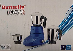 Butterfly Stainless Steel Mixer Grinder, 550 Watts, 3 Jars (Multicolor) price in India.