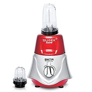 Su-mix 600-watts Rocket Mixer Grinder with 2 Bullets Jars (350ML Jar and 530ML Jar) EPA292, RedSilver price in India.