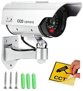 ONTRIP Looking Dummy Security CCTV Fake Bullet Camera with Flashing LED Light Indication, Silver-1 PCS price in India.