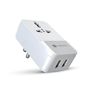 Portronics Adapto III Dual USB Adapter with 1 AC Power Socket 3.4Amp Total Output (White)