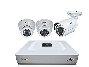 Godrej Octra HD 1080p SEHCCTV1500-3B3D 1.3MP 8-Channel DVR with 3 Bullet and 3 Dome Cameras (White) price in India.