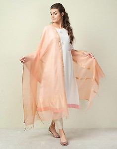 Pink Cotton Silk Maheshwari Woven Dupatta