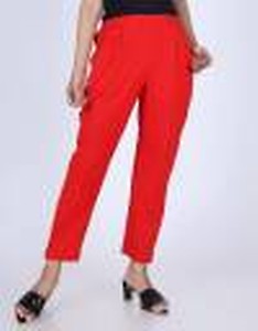 Regular Fit Women Red Cotton Blend Trousers