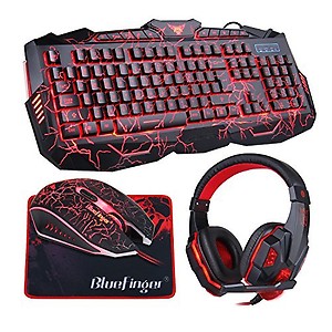 BlueFinger Backlit Gaming Keyboard Mouse Combo with LED Headset Over-Ear Headphone 40mm Speaker Driver and Mat price in India.