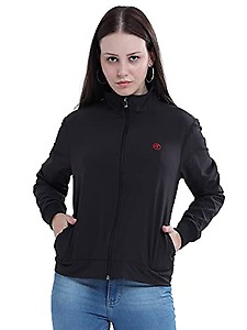 Forest Club Women's Solid Regular Jacket (WOMEN_SPORTS_JACKET_BLACK_L_Smoke Black_L)