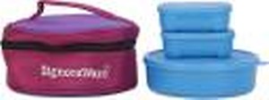 Signoraware Classic Sapphire Plastic Lunch Box Set with Bag, 3-Pieces, Blue price in India.