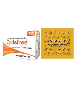 SD Codefree Bloodglucose Test Strips 100 strips price in India.