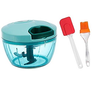 PRISMOSIS RETAIL® Quick Handy Mini Plastic Vegetable & Fruit Churning Chopper | Dryfruit Cutter with 3 Stainless Steel Blades for Smart Kitchen, Silicone Spatula and Brush Set (Multicolor) price in India.