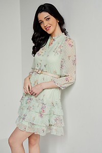 Mint Floral Flounce Dress