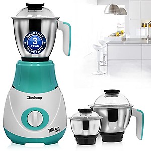 Blueberry's 750 Watts Premium 3 in 1 Mixer Grinder Mixi?1800 RPM 100% Copper Motor | Stainless Steel Jar & Blade | Made in INDIA (White Blue) price in India.