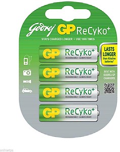 Godrej GP ReCyko 4xAA 2100mAh Ready to Use NiMH Rechargeable Batteries price in India.