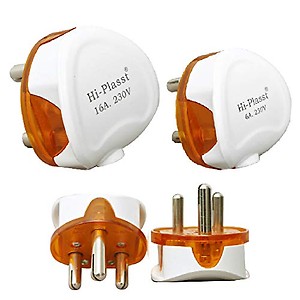 Hi-PLASST PINS N PLUGS 3 PIN Plug Top Round Sturdy Model (1, 6 A, 16 A, White - Orange) price in India.