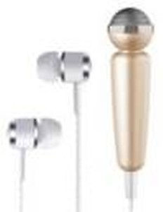 TARKAN Glowing Karaoke Noise Cancelling Microphone With In-Ear Stereo Bass Headphone, 3.5Mm Jack Wired Headset  (Gold, In the Ear) price in .
