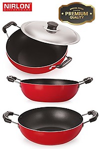 Best Affordable Non Stick Cookware Set - Kadai With Bakelite Handle 1.5Ltr , Kadhai 2 Ltr With Bakelite Handle , Deep Kadai With Stainless Steel Lid 2.2 Liter , Nonstick Cookware Has High Quality Aluminum Base That Guarantees High Heat Retention. price in India.
