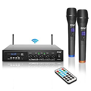 Pyle Wireless Karaoke Microphone & Portable Digital Audio Sound Mixer Receiver Set with Bluetooth Receiver System, Dual Mic Setting, & MP3, USB, SD Readers - For Dj Music & Home Party price in India.