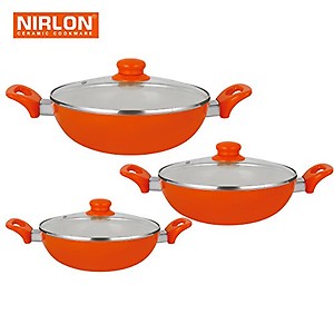 Nirlon Ceramic Kadhai Set, 3-Pieces, Orange price in India.