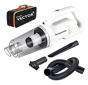 Bergmann Vector Cordless + Corded 2in1 Handheld Car & Home Vacuum Cleaner | 120W | 6000mAH Large Rechargeable Battery | HEPA Filter, 3 Attachments, Travel Bag | White price in India.