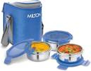 MILTON Cube 3 Lunch Box, 300 ml, Set of 3, Blue price in India.