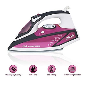 INALSA Steam Iron 2200 W| Quick Heat Up with up to 30g/min steam|100 gm/min Steam Boost|Scratch Resistant Ceramic Soleplate|Vertical steam, Anti Drip & Anti Calc Functions,2 Year Warranty(Onyx 2200) price in India.