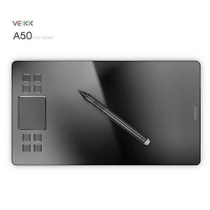 VEIKK A50 Graphic Drawing Tablet 10x6 inch Pen Tablet,Smart Gesture Touch and 8 Express Keys, 8192 Levels Battery-Free Pen Support Windows, MAC, Linux, Android Mobile,Support Tilt Pressure Black price in India.