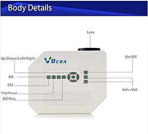 Vbera HDMI LED Projector Home Cinema Theater with AV, VGA, USB SD Card Support (White) price in India.