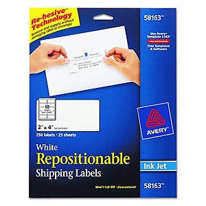 Avery White Repositionable Shipping Labels for Inkjet Printers, 2 x 4 Inches, Box of 250 (58163) price in India.