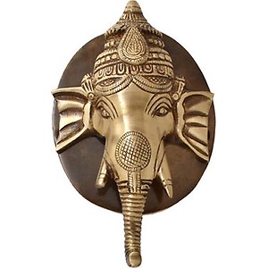 Two Moustaches Ganesh Face Brass Door Knocker with Plate Base price in India.