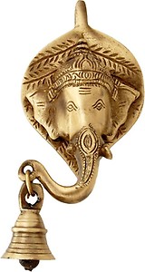Two Moustaches Religious Ganesha Face Brass Wall Hanging with Bell (3.5 x 2 x 7 Inches, Brown, Standard) price in India.