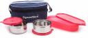 Signoraware Double Decker Stainless Steel Lunch Box Set with Bag, 3-Pieces, Blue price in India.