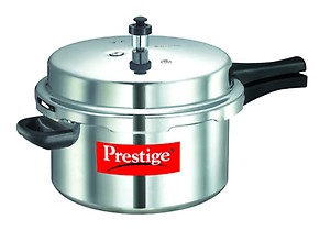 Prestige 7.5 Litres Popular Outer Lid Aluminium Pressure Cooker |Metallic Safety Plug | Gasket Release System | Silver |5 years warranty price in India.