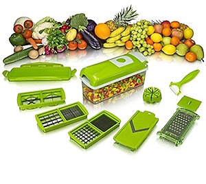 Slings 12 Piece Vegetable & Fruit Chopper, Cutter, Slicer, Mincer, Mandoline, Grater, Peeler (Green) price in India.
