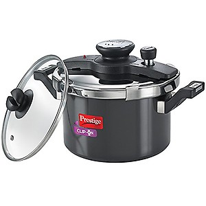Prestige Clip On Aluminium Outer Lid Pressure Cooker with Glass Lid, 3 Litres, 2-Pieces, Charcoal Black price in India.