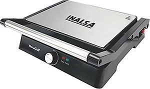 Inalsa Dura Grill 2200-Watt Sandwich Maker/Contact Grill with Temperature Controller and LED indicator | Non-stick coated plates | Cool touch sliding Handle | 4 Slice Bread, (Black/Grey) price in India.