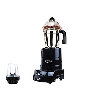 Masterclass Sanyo 600 Watts Black Mixer Grinder With 2 Jar (1 Large Steel Jar, 1 Small Bullet Jar) Made in India (ISI Certified) price in India.