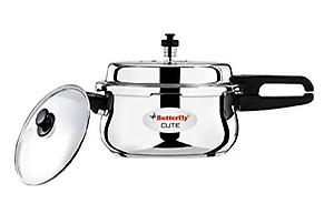 Butterfly Cute Ss Induction Compatible Outer Lid Stainless Steel Pressure Cooker With Glass Lid 2 liter, Silver price in India.