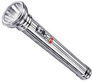Eveready Jeevansathi DL65 | 3W Torch with Retro & Classic Touch | Powered by 4xD Battery | Super Bright White LED | 20000 Lux Output | 3.5 km Radius | Flasher Function | Durable Brass Body | Silver price in India.