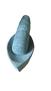 Lakshmi Handy Crafts Stone Mortar and Pestle Set,For Seeds and Leaves, Natural & Traditional Manual Masala Grinder Oval shape price in India.