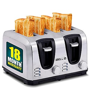 iBELL 130G Auto Pop up Bread Toaster 4 Slices, 1300 Watts with Detachable Bun Warmer Grill, Dual Controls, 7 Browning Modes, Auto Pop Up, Defrost, Reheat and Crumb Tray (Silver) price in India.