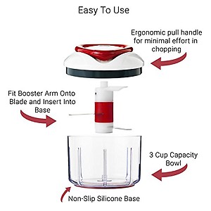 Zyliss Easy Pull Food Processor for thinKitchen:, 750ml Capacity, Plastic/Stainless Steel, White/Red, Manual Handheld Food Chopper/Slicer/Blender with Pull Cord, Dishwasher Safe, 5 Year Guarantee price in India.