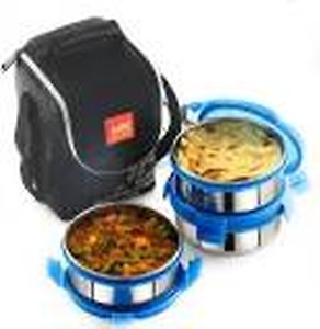 CELLO Max Fresh Click 3 Plus Stainless Steel Lunch Box Set, 475ml, 3 Unit, Red price in India.