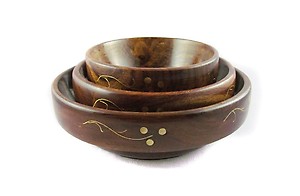 PINDIA Fancy Wooden Brass Work Set of 3 Serving Bowl price in India.